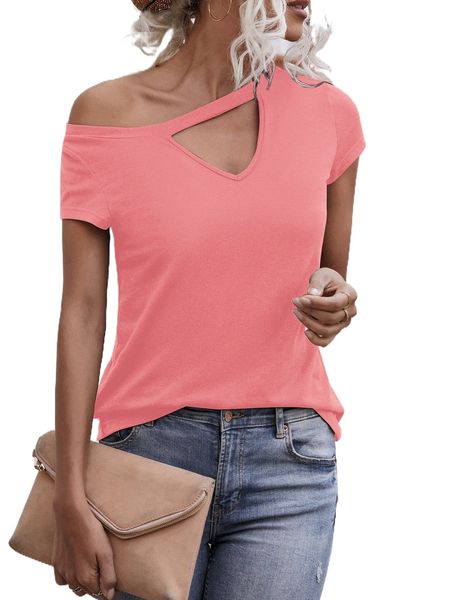

solid cut out asymmetrical neck tee b8xy#, White