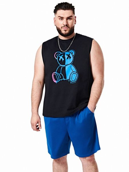 

extended sizes men cartoon graphic tank & track shorts w3q3#, Gray