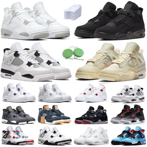 

4 4s men women basketball shoes sneaker sail military black cat white oreo cement red thunder unc blue lightning infrared royalty bred mens