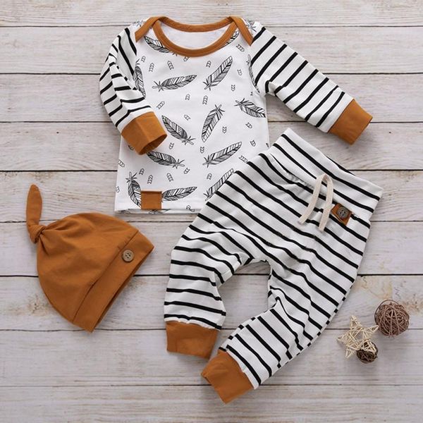 Set di abbigliamento Andy Papa Four Seasons Vestiti per neonati e ragazze Unisex Borns Pullover a righe Accessori Berretti Top Pantaloni per 0-24MCAbbigliamento