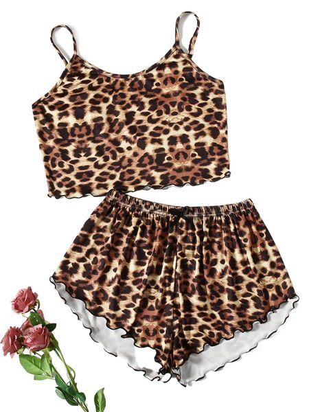 

leopard print lettuce trim pj set w5ri#, Black;red