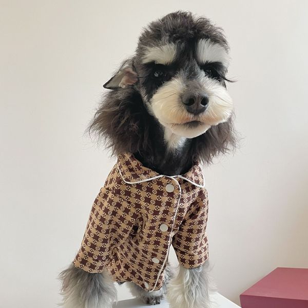 Abbigliamento per cani 100% COTONE vestiti per animali domestici stagione primavera/estate marrone vecchio fiore pois camicia moda legge lotta Teddy Schnauzer tempo libero