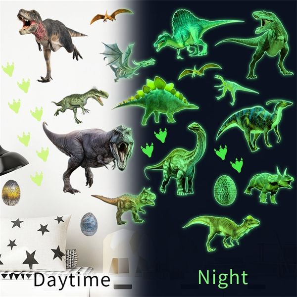 Зеленый свет светлый динозавр стены наклейки дома спальня детская комната украшения животных люминесцентные наклейки свечение в темной стикере 220328