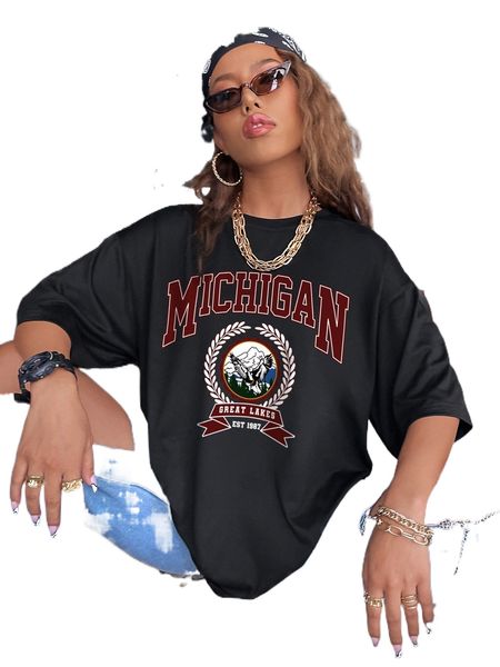 

badge & letter graphic drop shoulder oversized tee w7ic#, White