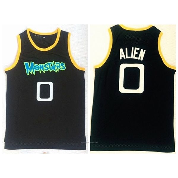 Nikivip Uomo Tune Squad Space Jam Moive Maglie ALIEN #0 MONSTARS BASKET JERSEY Camicie nere cucite Ricamo Taglia S-2XL