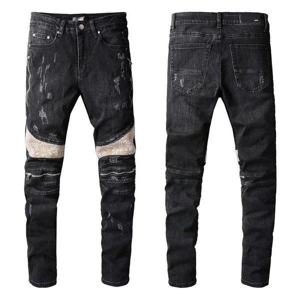 

men's jeans motorcycle pants black homme amr ripped for men patchwork, Blue