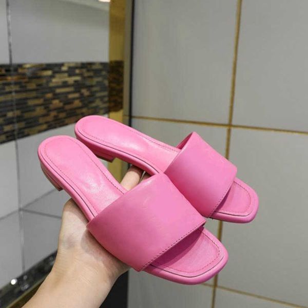 

fashion flat heel summer slippers women solid color embossed real leather designer slides sandals 9 colors e78j, Black