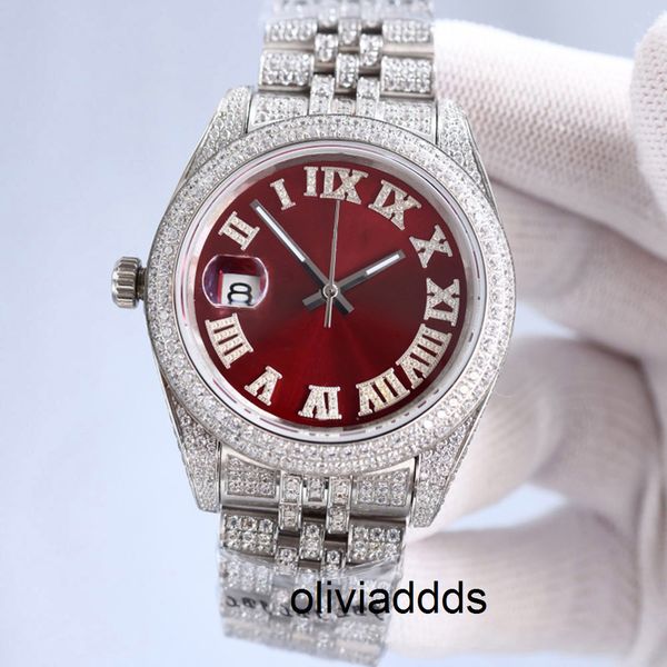Orologio Full Diamond Orologio meccanico automatico da uomo 41 mm con orologio da polso da donna in acciaio tempestato di diamanti Bracciale Montre de Luxe Gif YJ7B