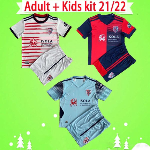 

kids kits 21 22 cagliari calcio soccer jerseys boys sets 2021 2022 ragnar joao pedro nandez marin sottil mens uniforms pavoletti, Black