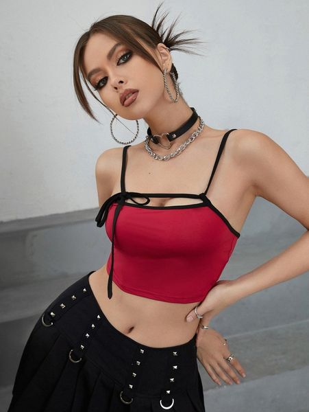 

contrast binding adjustable strap cami d4py#, White