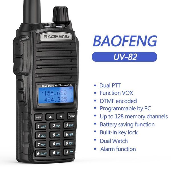 Baofeng UV-82 mais 8W 10 km de longa faixa poderosa walkie talkie portátil cb vhf/uhf ptt biding radio amador 8 watts de uv82
