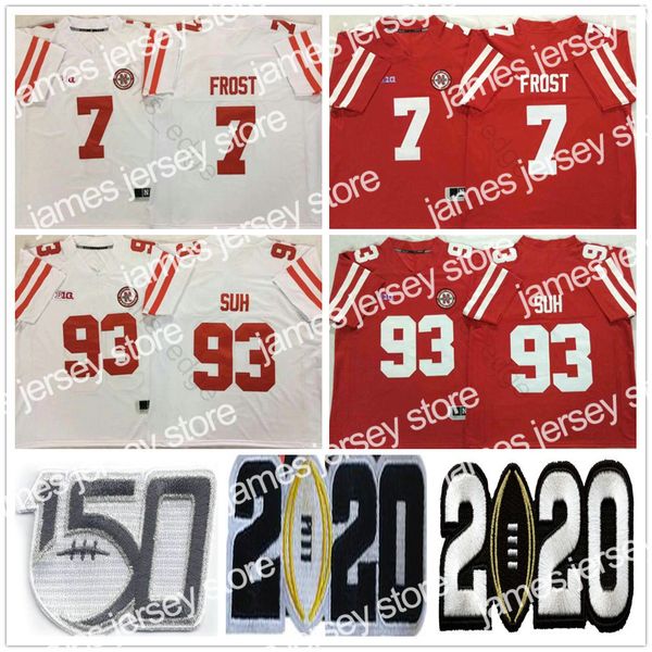 

football jerseys 2020 ncaa nebraska cornhuskers college football #93 ndamukong suh jerseys home away red white mens stitched #7 scott frost, Black;red