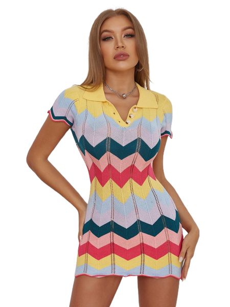 

chevron pattern polo neck bodycon sweater dress l47f#, White;black