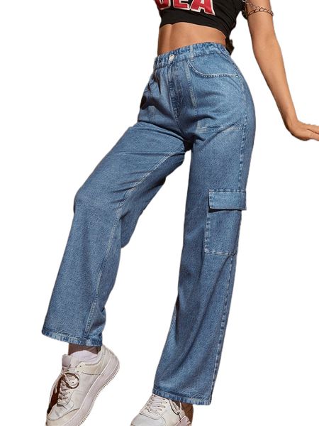 

flap pocket chambray cargo pants r3j1#, Black;white