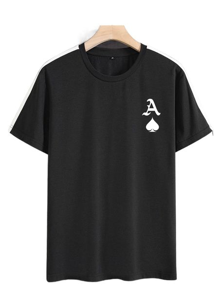 

men playing card print contrast side seam tee j185#, White;black