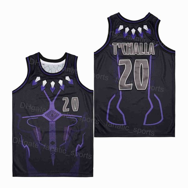 Man Movie Basketball-Trikots BLACK PANTHER 20 College-Uniform HipHop Farbe Schwarz Atmungsaktiv Universität Hip Hop Sport Alle Nähte aus reiner Baumwolle Gute Qualität im Angebot