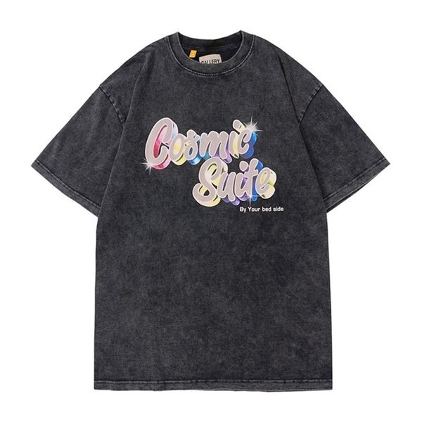 

mens t-shirts gallerydept gd designer tee washed old rainbow letter mens and womens casual round neck short sleeve tshirt lil, White;black