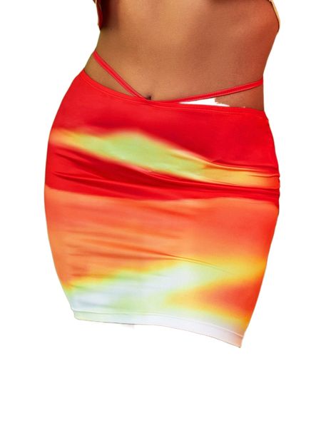 

sxy tie back tie dye skirt 139r#, Black