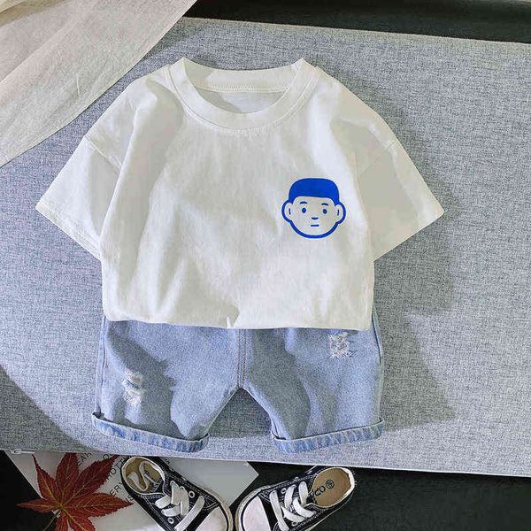

summer newborn baby boys girls clothes outfits sets pullover loose t-shirt denim shorts suits for baby 1st birthday clothing set g220509, White