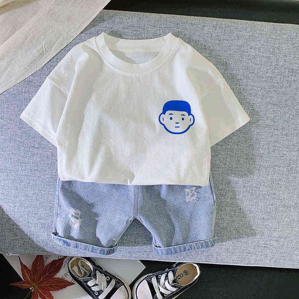 Estate neonato Neonato Vestiti per bambina Abiti set Pullover T-shirt allentata Pantaloncini di jeans Abiti per bambino 1 ° compleanno set di abbigliamento G220509