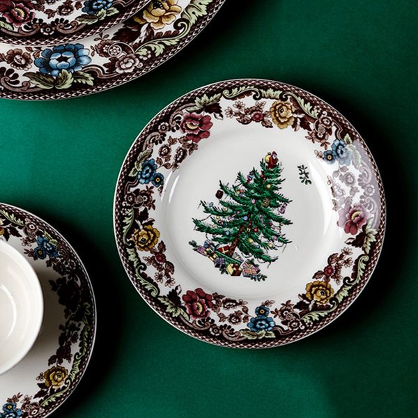 

british classical christmas tree designer dishes & plates porcelain england wild garden series dinne service dish breakfast steak pizza plat