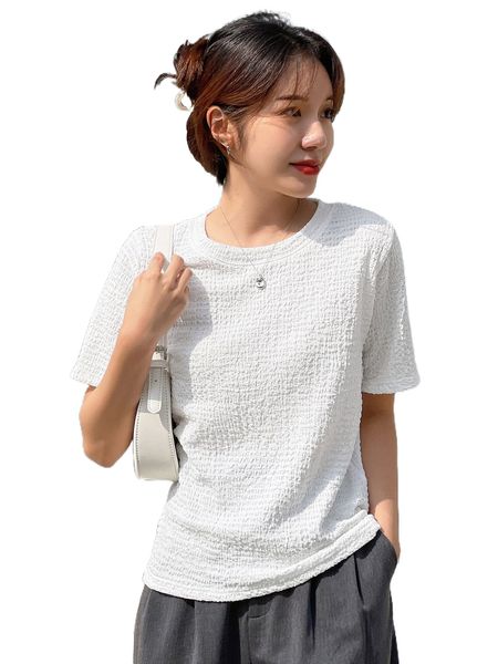 

dazy solid crew neck tee c2cv#, White