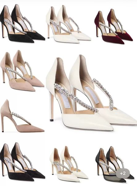 

women sandals luxury bee dress party dress shoes crystal embellishment pointed-toe women's pumps bridal wedding elegant lady high heels, Black