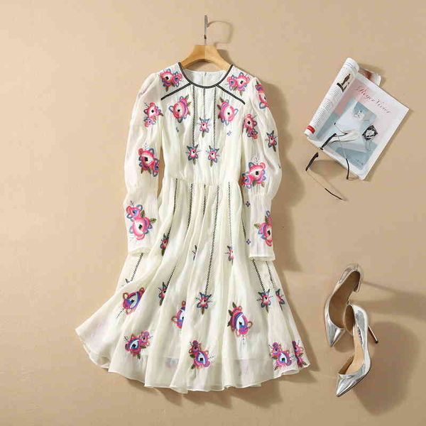 

casual dresses xxl white skirt women's spring 2022 tencel embroidery flower bubble sleeve waist dress sg10, Black;gray