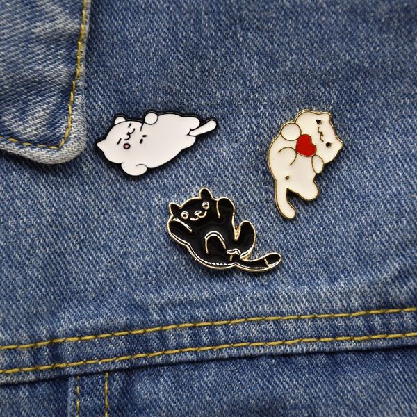 

cartoon cute three kittens animal enamel brooch lazy black caring cat badge clothing pendant jewelry gift, Blue