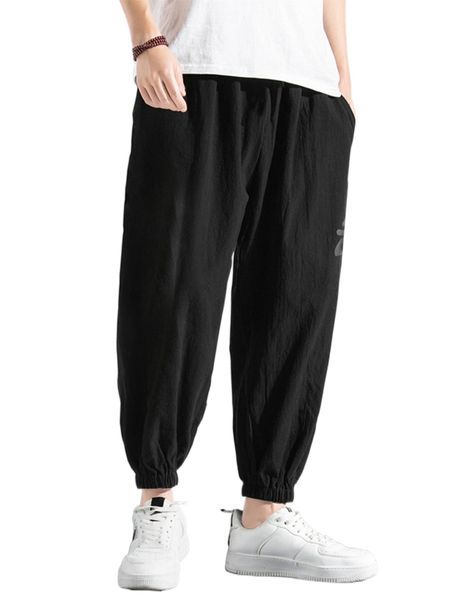 

men chinese letter graphic pants j8u7#, Black