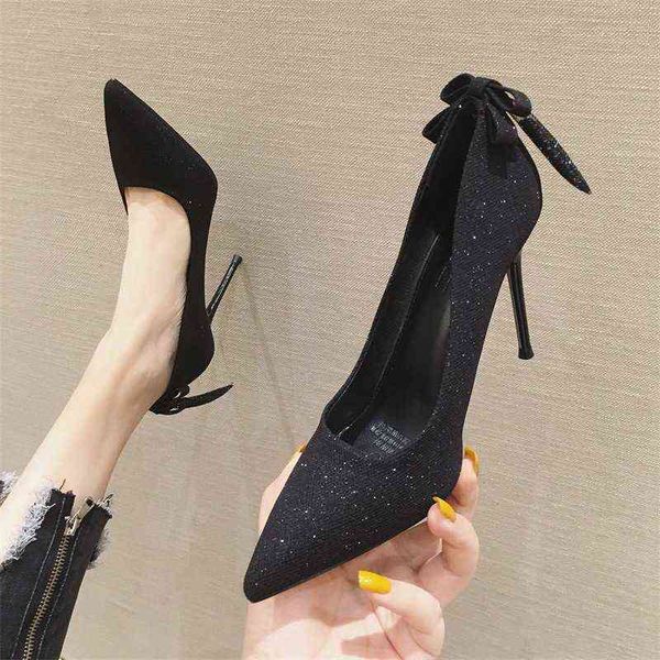 

designer women's high heels casual shoes 9999-16 high heel's pointed sequ 6-9cm electroplated thin heel bow shallow mouth single s, Black