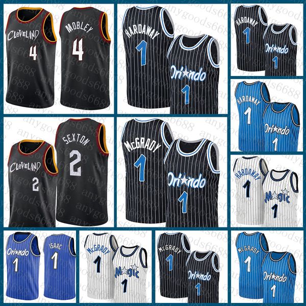 

clevelands cavalier orlandos magics basketball jersey 1 collin sexton evan mobley 2021 2022 new 2 4 penny hardaway tracy mcgrady jonathan is, Black;red