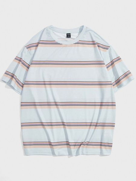 

men striped drop shoulder tee 86t9#, White;black