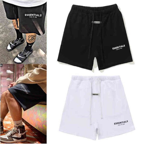

essentials high street trendy pants loose sports capris shorts black and white men and women couple short cotton print sweatpants, White;black