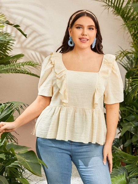 

plus ruffle trim peplum 45nt#, Black