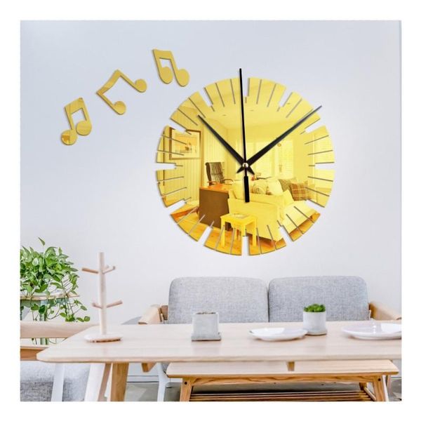 Relógios de parede acrílico Novelty Watch 3D Mirror Design moderno Design Industrial Diy Quartz Clock Wanduhr Decorwall de casa