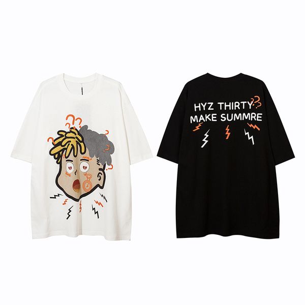 

mens t-shirts summer new fashion casual print cartoon pattern casual round neck short sleeve loose european and american personality style c, White;black