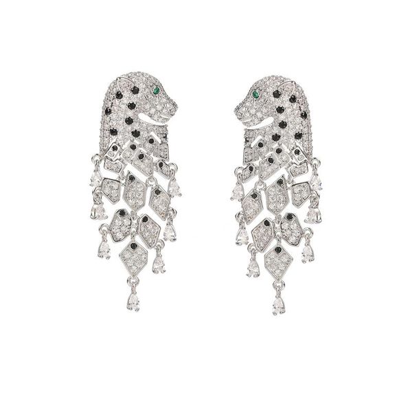 Lustre de lustre cúbico de zircão cz leopardo com brinco de charme para mulheres jóias de baile de promoções 925 pino de prata ce11462dangle