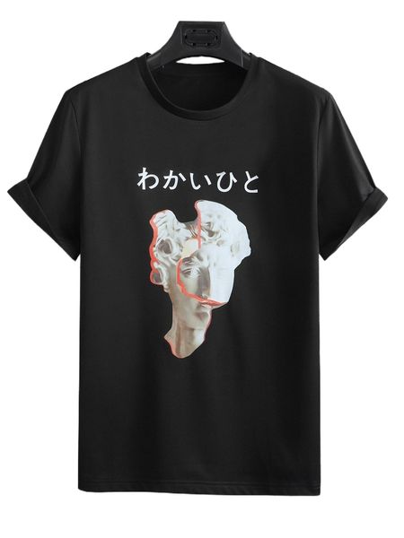 

men figure & japanese letter graphic tee i4oq#, White;black