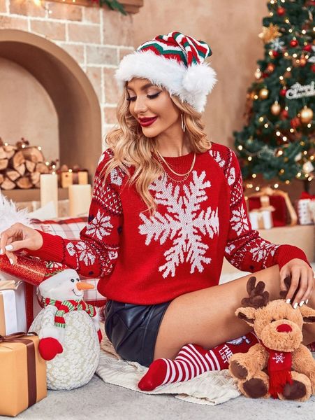 

christmas snowflake pattern raglan sleeve sweater z6ne#, White;black