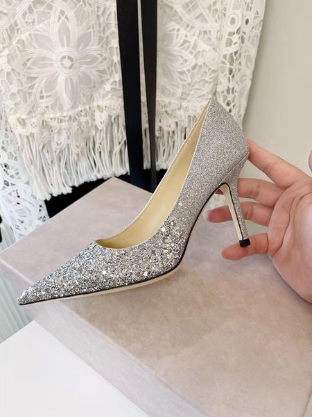 

famous glamorous bridal wedding dress sandals shoes romy pumps women's glitter degrade fabric luxury summer brand lady high heels, Black