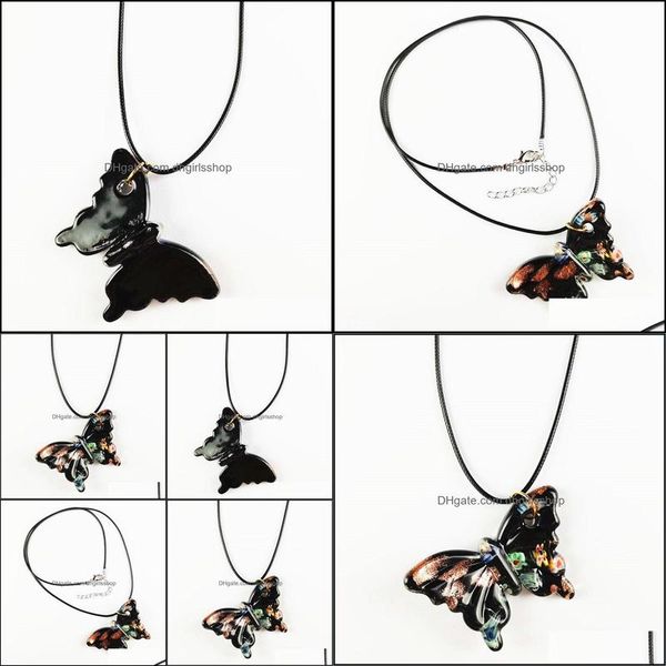 

charms jewelry findings components 60x40x6mm black inlaid lampwork glass butterfly pendant necklace for women diy christmas dhajy, Bronze;silver