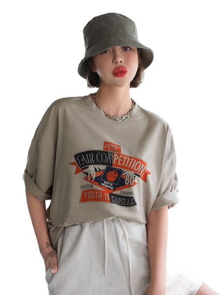 

dazy letter graphic drop shoulder tee s5o4#, White