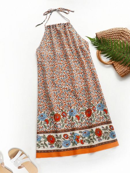 

plus ditsy floral halter dress d7fk#, Black