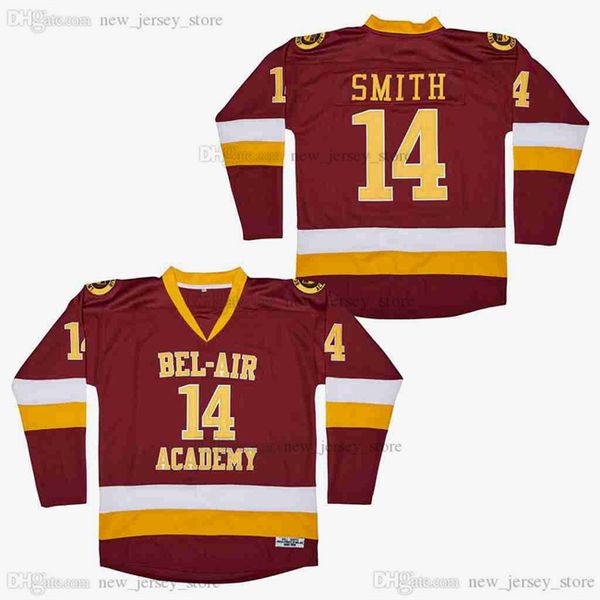 Film FRESH PRINCE OF BEL-AIR Ice Hockey 14 Smith Jersey Slap All Stitched Red Color Away Atmungsaktive Sport Sale Hohe Qualität
