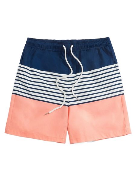 

men striped drawstring waist shorts m1ui#, White;black
