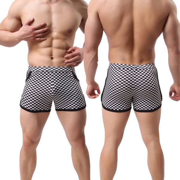 

new men plaid men's casual shorts boxers trunks jogger bodybuilding short pant fitness sweatpants quick dry workout with pocket, White;black