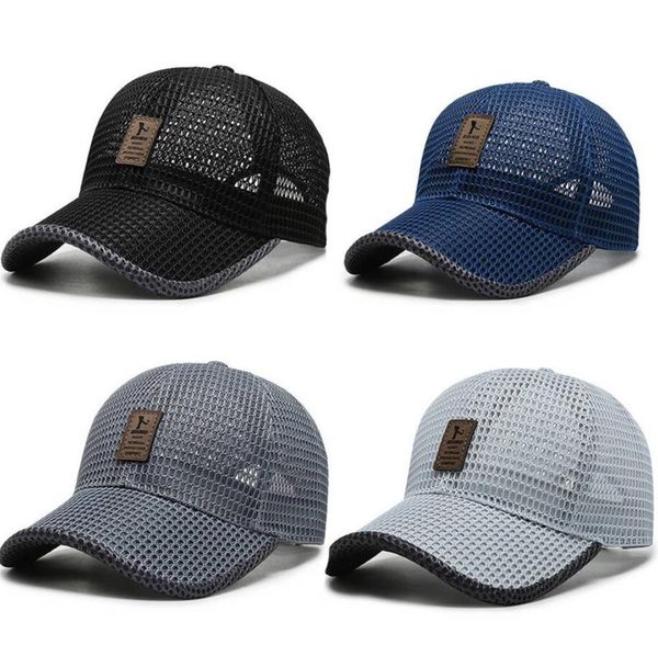 

summer women men mesh baseball cap solid snapback label stick sunhat outdoor breathable hip hop baseball hats 4 colors, Blue;gray