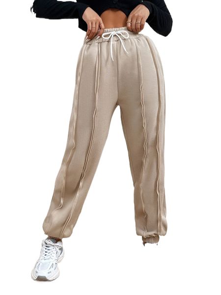 

press crease drawstring waist sweatpants u6c9#, Black;white