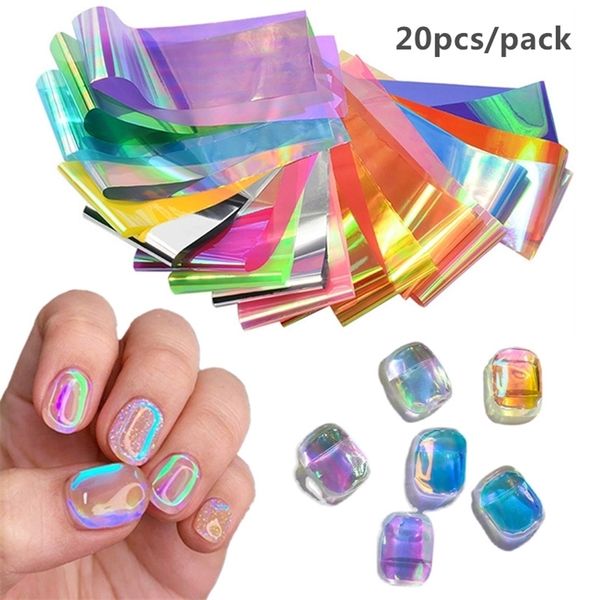 20 Fogli Aurora Film Foils per Transfer Sticker Ice Cube Cursori Carta adesiva Wraps Gradient Nail Art Decorazioni 220630